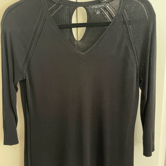 ETCETERA 3/4 Sleeve Black V-Neck Sweater w/ Back Keyhole and Open Stitching EUC - Picture 3 of 6